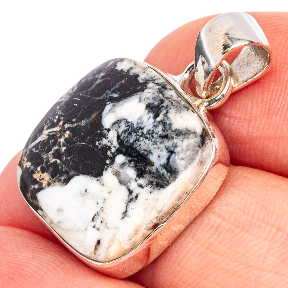 White Buffalo Turquoise Pendant 1 1/8" (925 Sterling Silver) P44917