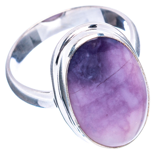 Sterling silver opal ring size 8, oval purple gemstone with domed bezel, side view