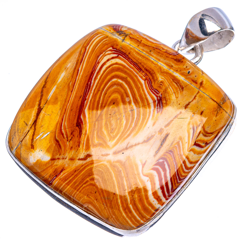 925 sterling silver pendant with orange-gold striped dolomite cabochon, rounded square