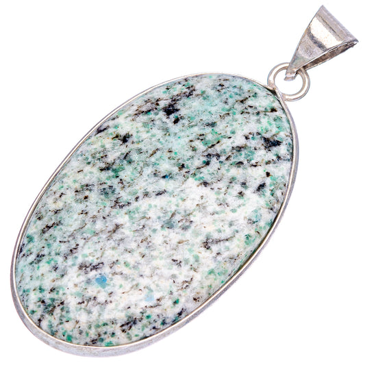 K2 blue azurite pendant, silver-plated oval with marbled green-blue stone and top bail