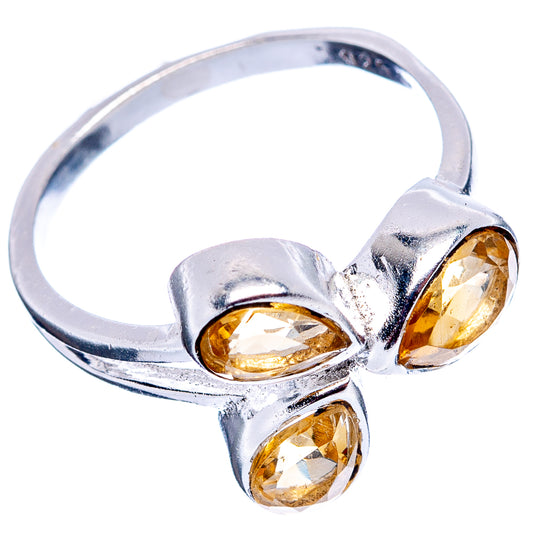 Sterling silver dainty ring with three oval citrine stones in a teardrop setting