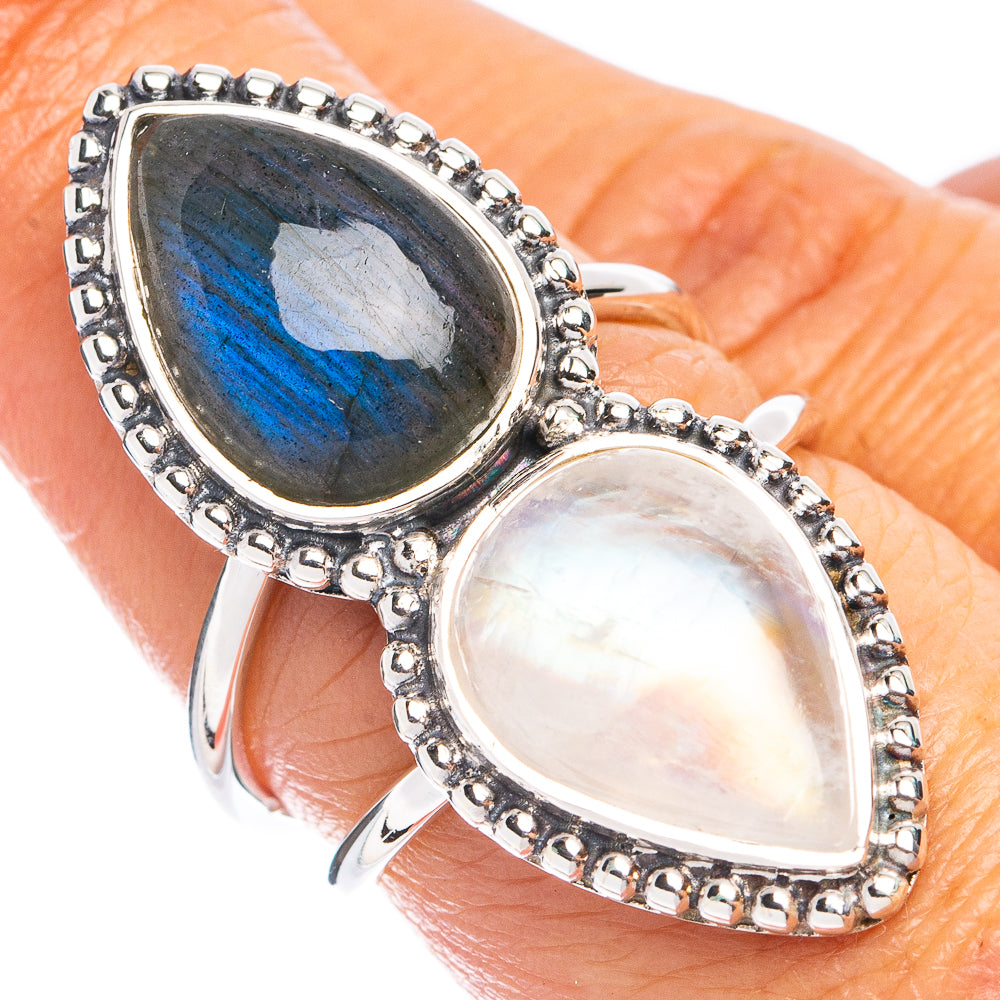 Premium Rainbow Moonstone, Labradorite Ring Size 6.75 (925 Sterling Silver) R8176