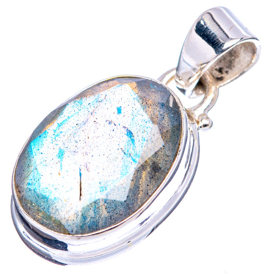 Oval labradorite pendant with .925 sterling silver bezel and loop bail