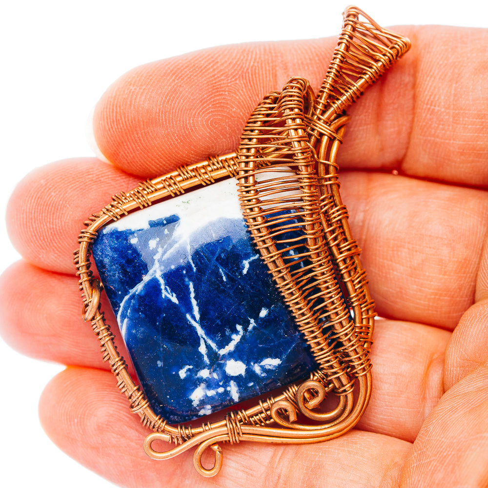 Sodalite Wire Wrap Pendant 2 3/8" (Copper)