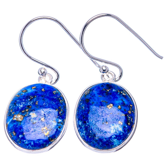 Oval lapis lazuli cabochon drop earrings in .925 sterling silver with hook backs