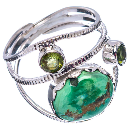 Sterling silver ring with green variscite oval and yellow round center stone, open band