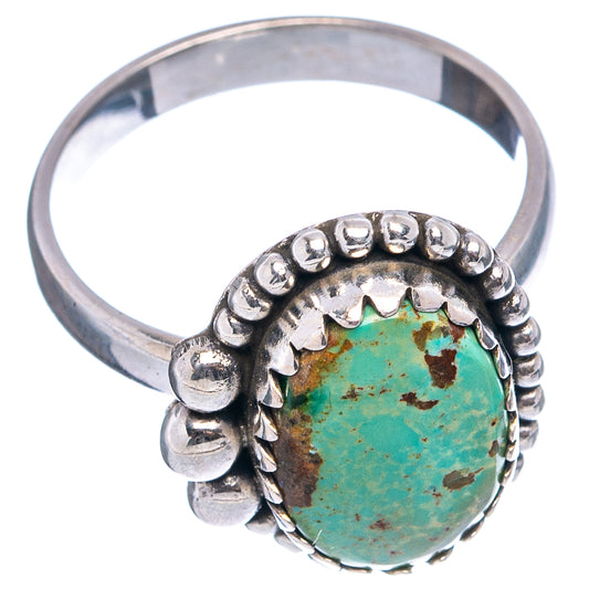 Turquoise oval cabochon sterling silver ring with round bead bezel