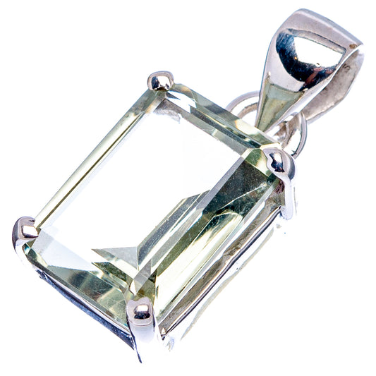 Green amethyst rectangular pendant, .925 sterling silver bezel with faceted stone edges
