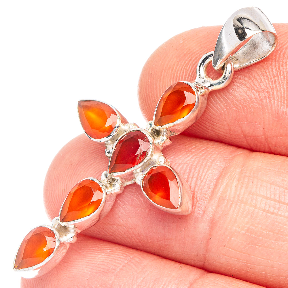 Carnelian Cross Pendant 1 5/8" (925 Sterling Silver)