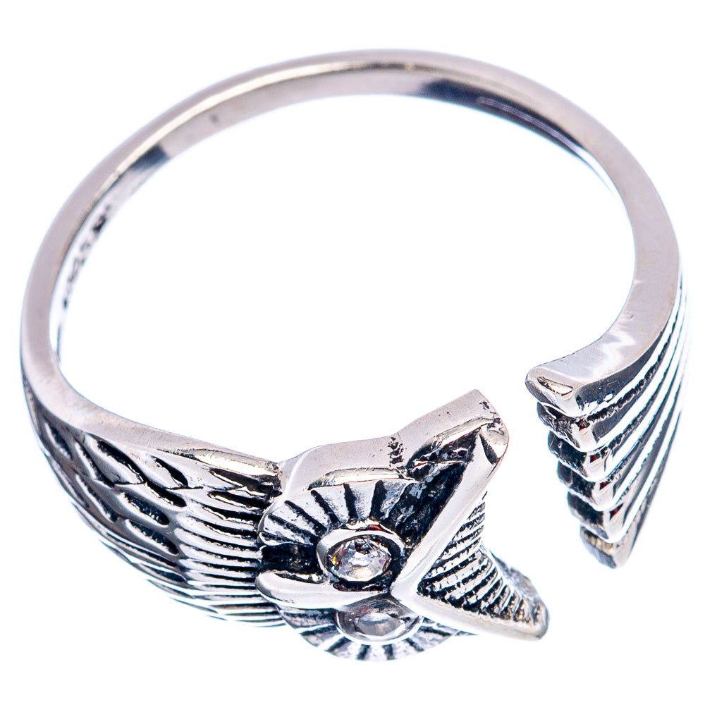 Cubic Zirconia Owl Dainty Ring Size 8 Adjustable (.925 Sterling Silver)