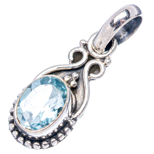 Dainty blue topaz pendant in 925 sterling silver, teardrop bezel with small prongs