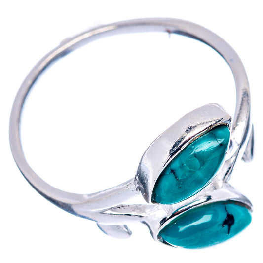 Sterling silver ring with two turquoise oval leaf stones, side view