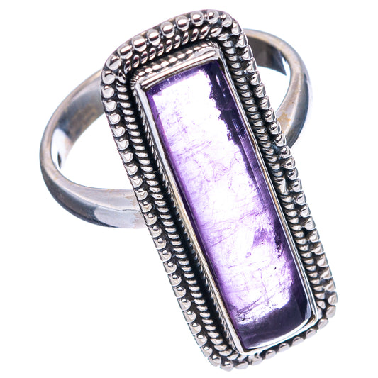 Amethyst rectangle-stone ring, .925 sterling silver band with textured rope border