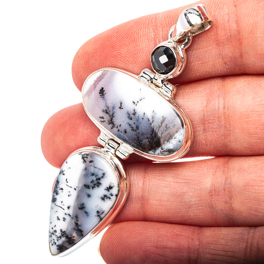 Premium Dendritic Opal, Black Spinel Pendant 2 5/8" (.925 Sterling Silver)