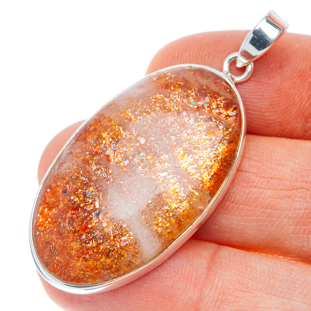 Premium African Sunstone Pendant 2" (.925 Sterling Silver)