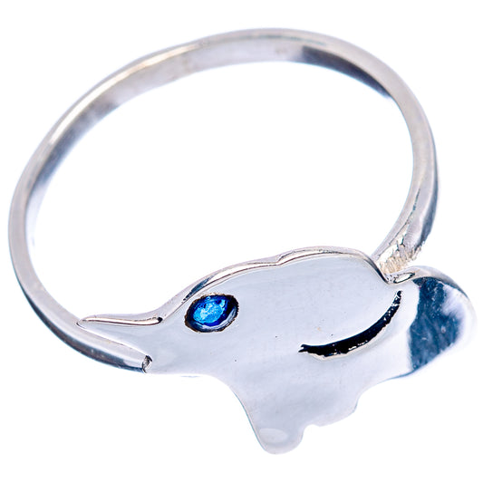 Sterling silver elephant ring with blue quartz eye and curved band