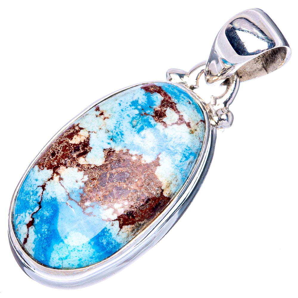 Sterling silver pendant with oval turquoise cabochon and clasp loop bail.
