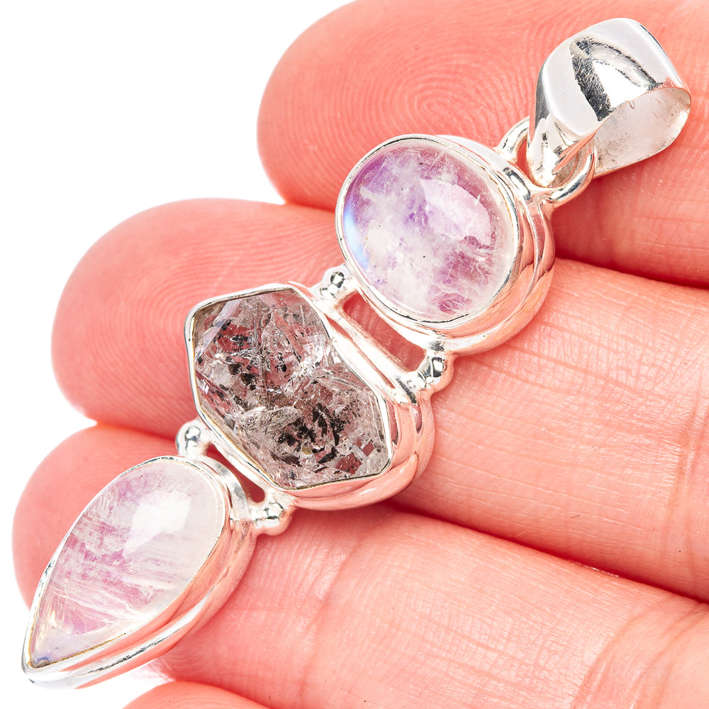 Herkimer Diamond, Rainbow Moonstone Pendant 2" (925 Sterling Silver) P44339