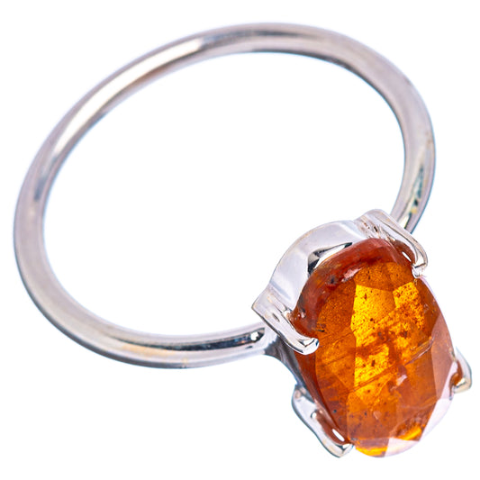 Sterling silver ring with orange oval kyanite and open prong setting, size 6.75