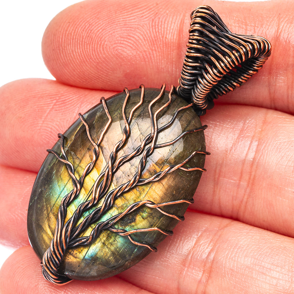 Labradorite Tree of Life Pendant 1 7/8" (Oxidized Copper)