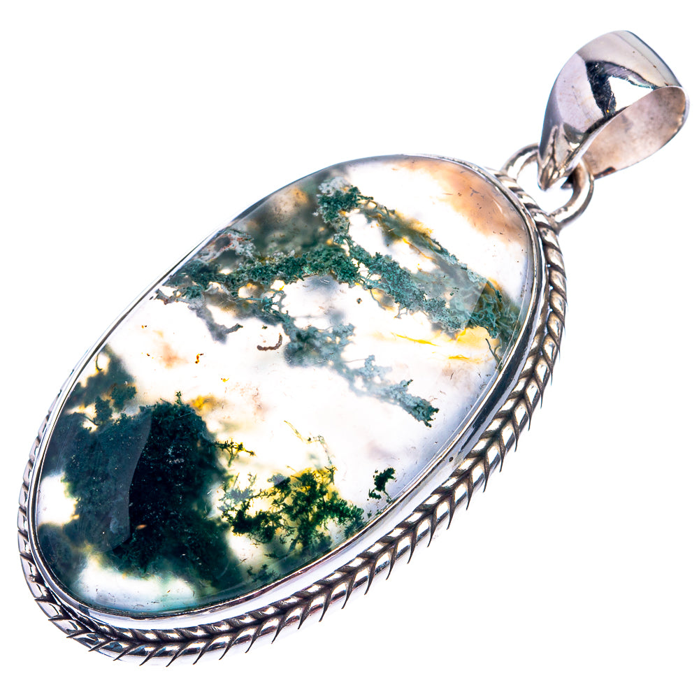 Green Moss Agate Pendant 1 7/8" (925 Sterling Silver) P38952