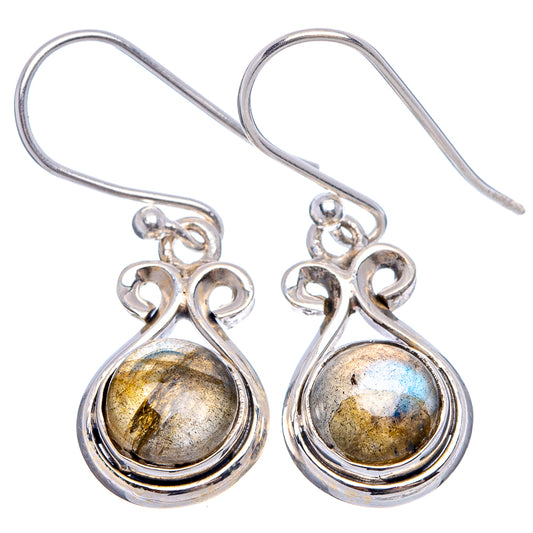 Labradorite drop earrings, .925 sterling silver, oval stone with golden-blue flash