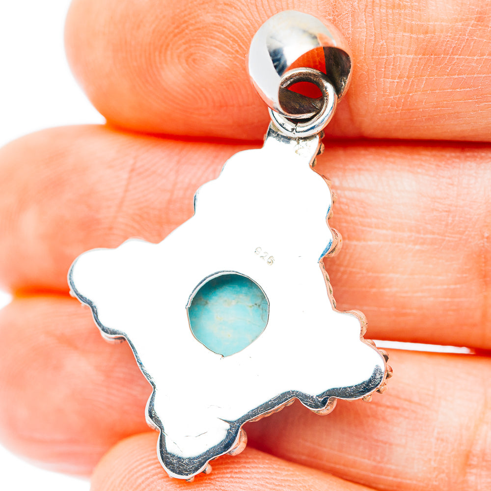 Southwestern Style Kingman Turquoise Pendant 1 3/8" (.925 Sterling Silver)