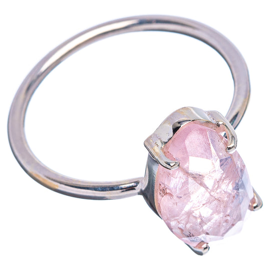 Oval pink morganite ring in sterling silver, faceted gemstone with claw prongs