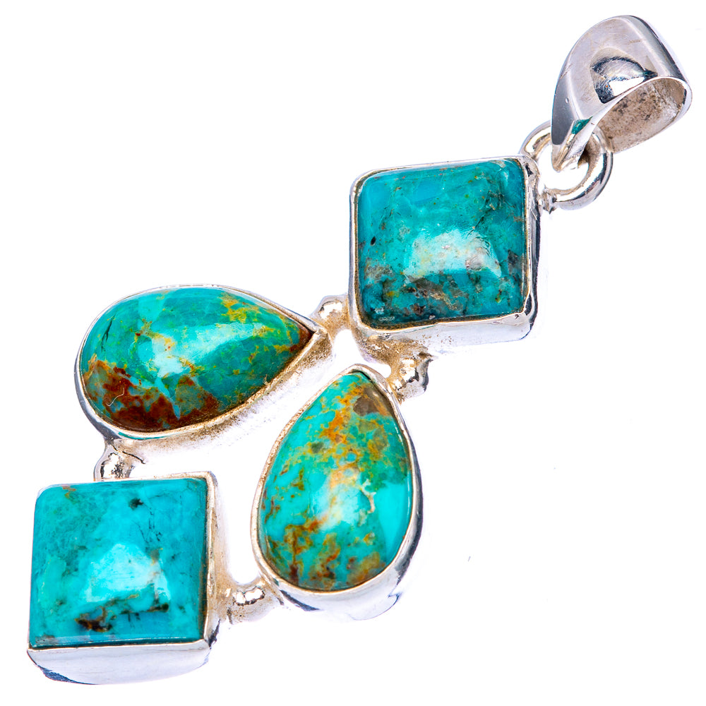 Sterling silver turquoise pendant with four cabochon stones in varied shapes.