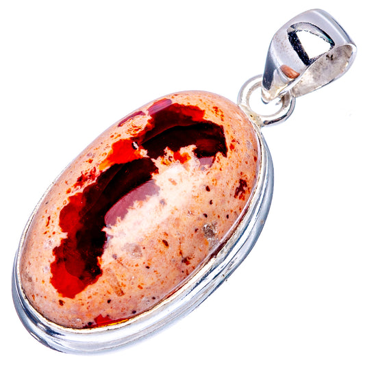 Oval fire opal pendant in .925 sterling silver, red fire-pattern cabochon with polished bail