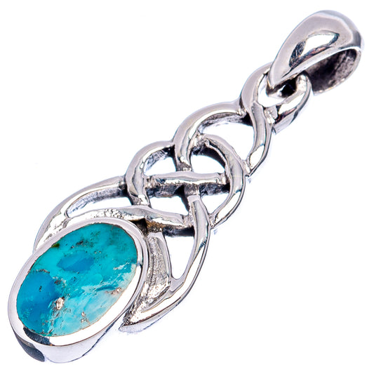 Oval turquoise cabochon pendant with polished 925 silver chain link frame