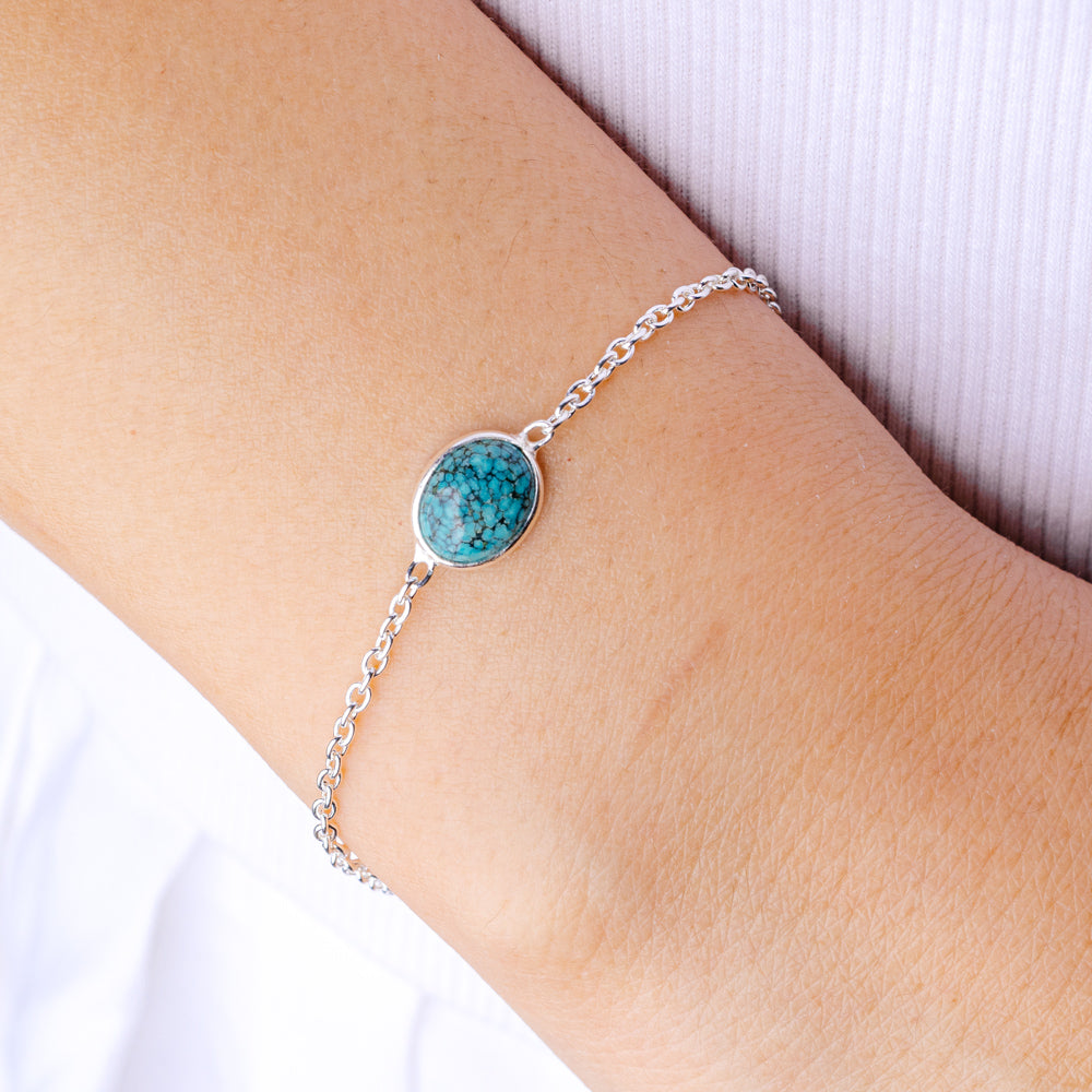 Hebei Spiderweb Turquoise Bracelet 7 to 7 7/8" (.925 Sterling Silver)