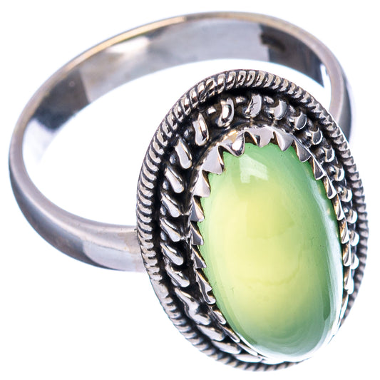 Green oval chalcedony sterling silver ring with raised bezel and braided band