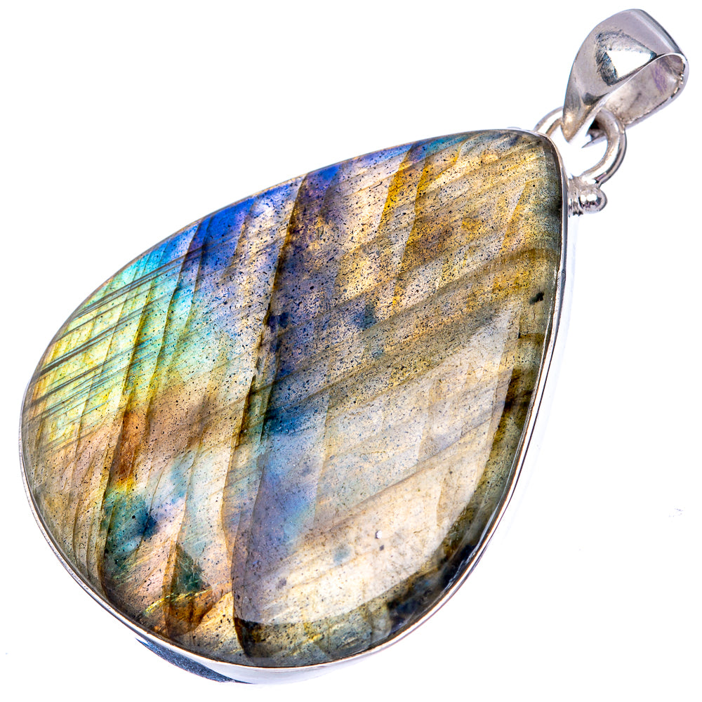 Labradorite teardrop pendant, 925 sterling silver bezel with blue, green, gold shimmer