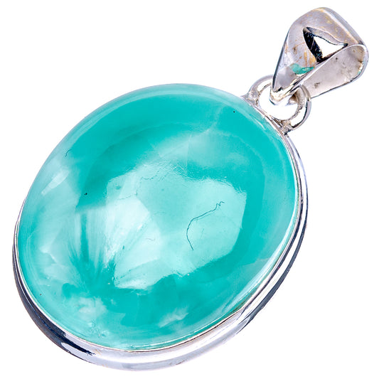 Sterling silver pendant with large oval teal cabochon stone and polished bail