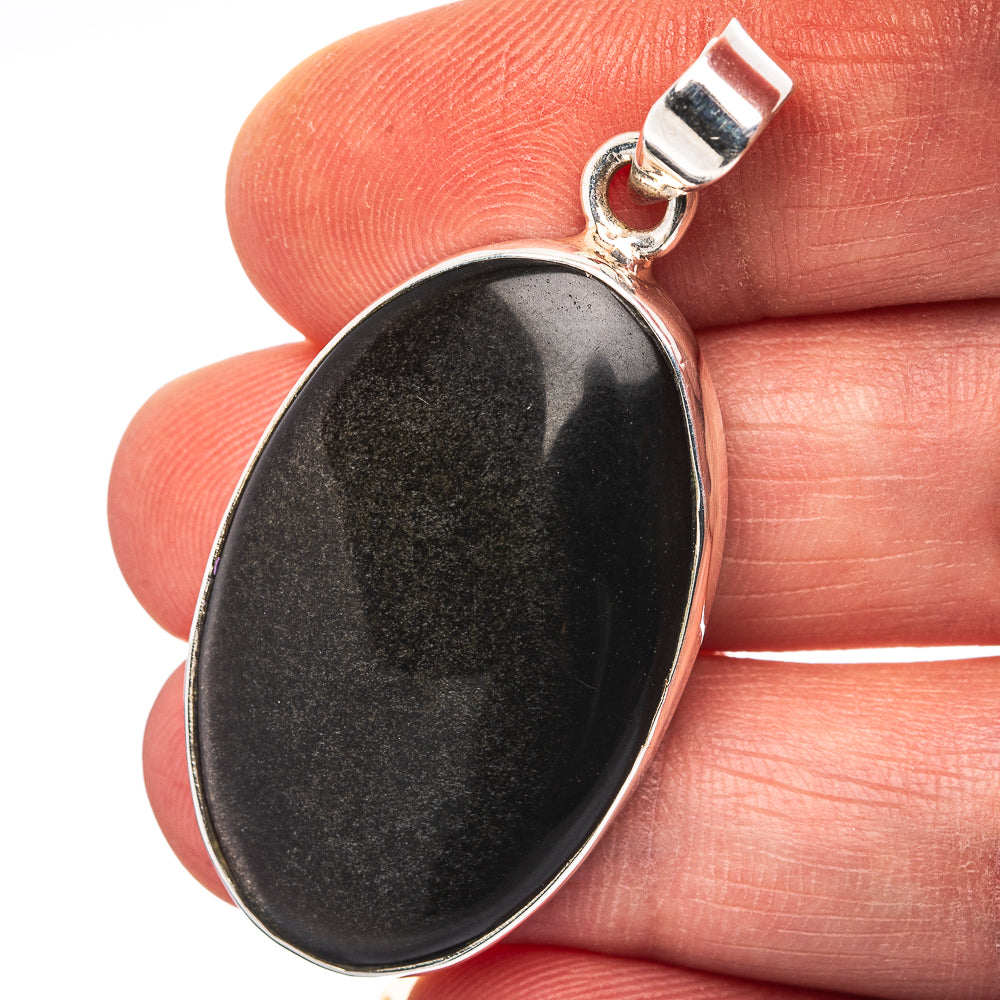 Gold Sheen Obsidian Pendant 1 3/4" (.925 Sterling Silver)