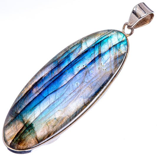 Oval labradorite pendant in .925 sterling silver bezel with blue and gray sheen