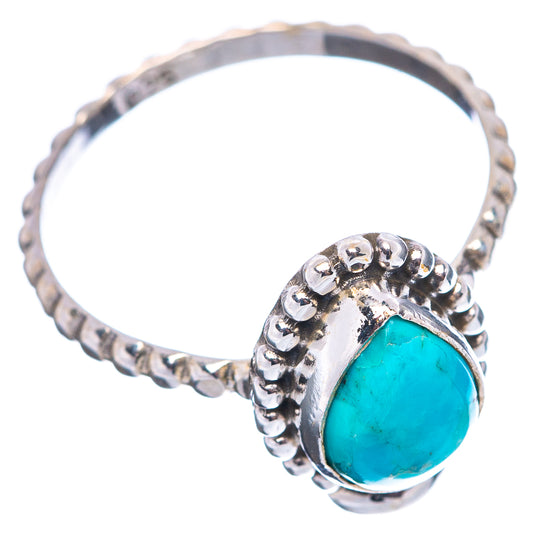 Sterling silver turquoise ring, round beaded band and oval cabochon with turquoise stone