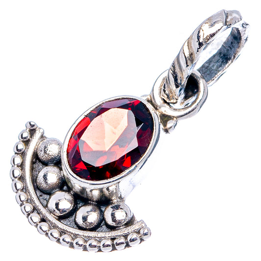 Garnet dainty pendant with red faceted oval gemstone and hook bail, .925 silver