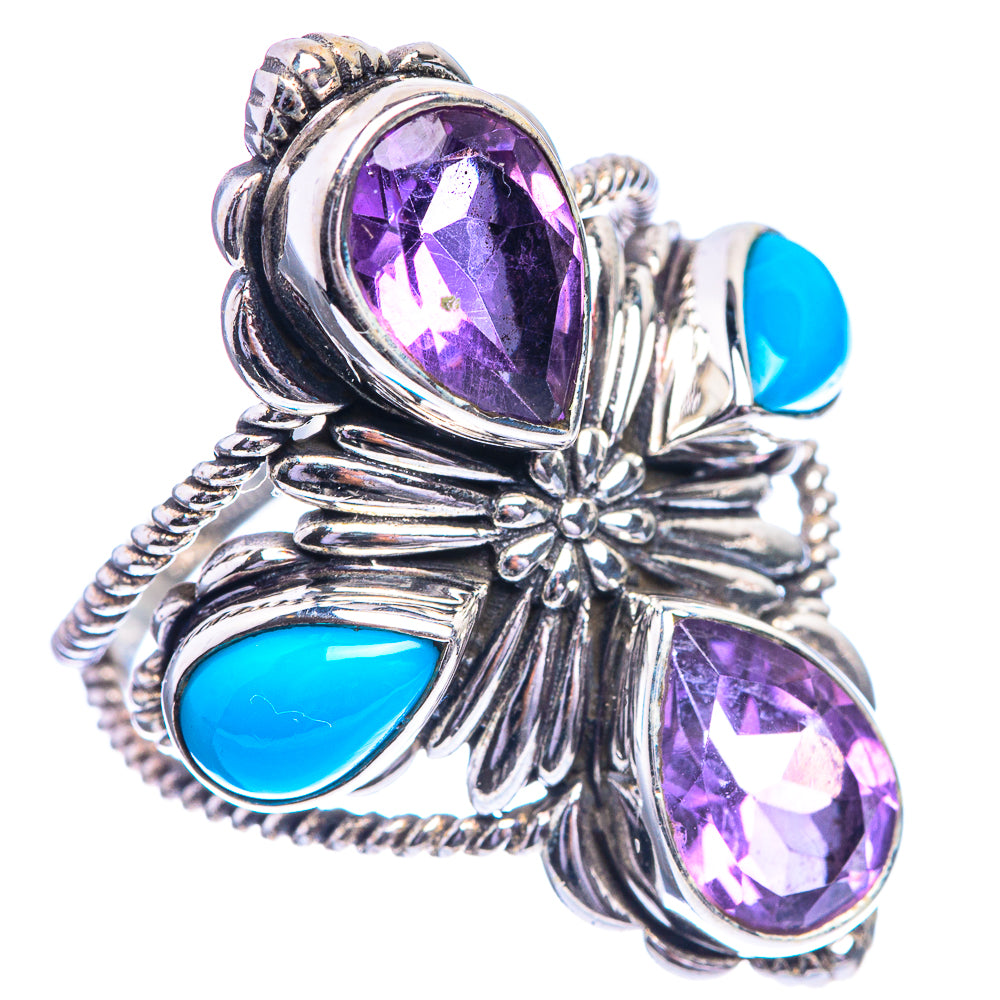 Large Faceted Amethyst, Sleeping Beauty Turquoise Ring Size 8.5 (925 Sterling Silver) R143217