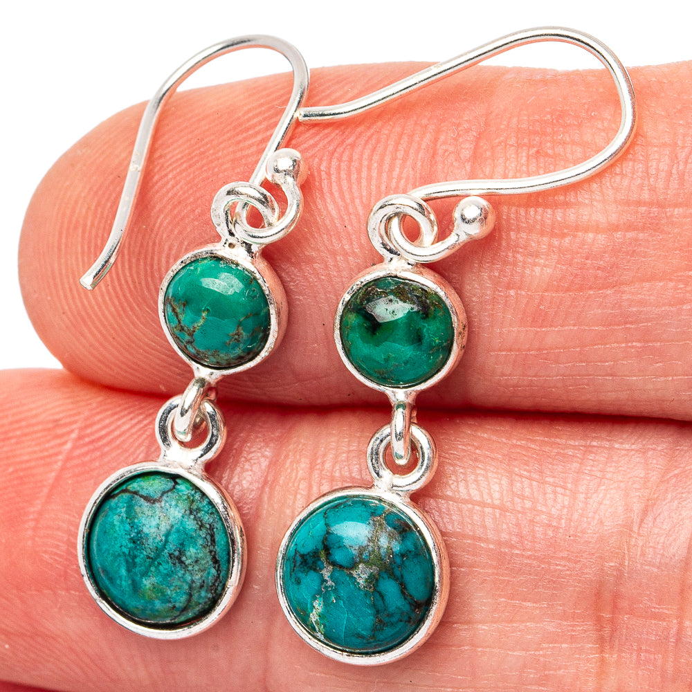 Hubei Spiderweb Turquoise Earrings 1 3/8" (.925 Sterling Silver)