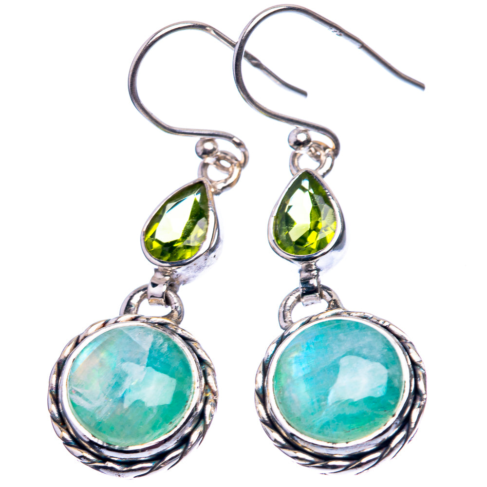 Green Moonstone, Peridot Earrings 1 5/8" (925 Sterling Silver) E432418