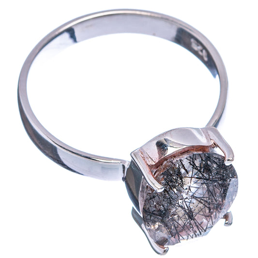 Sterling silver ring with oval tourmalinated quartz center, size 6, open prongs