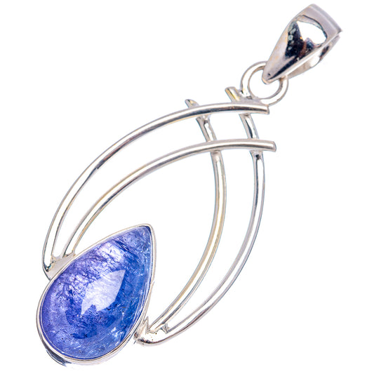 Sterling silver tanzanite pendant with curved cage setting and oval gemstone