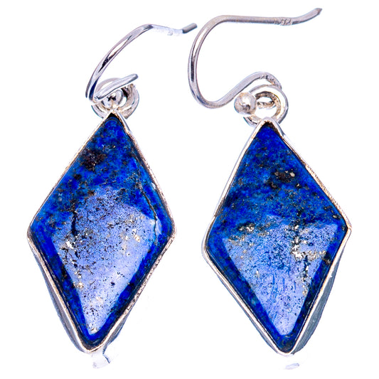 Lapis lazuli drop earrings in .925 sterling silver, blue diamond stone with fishhook