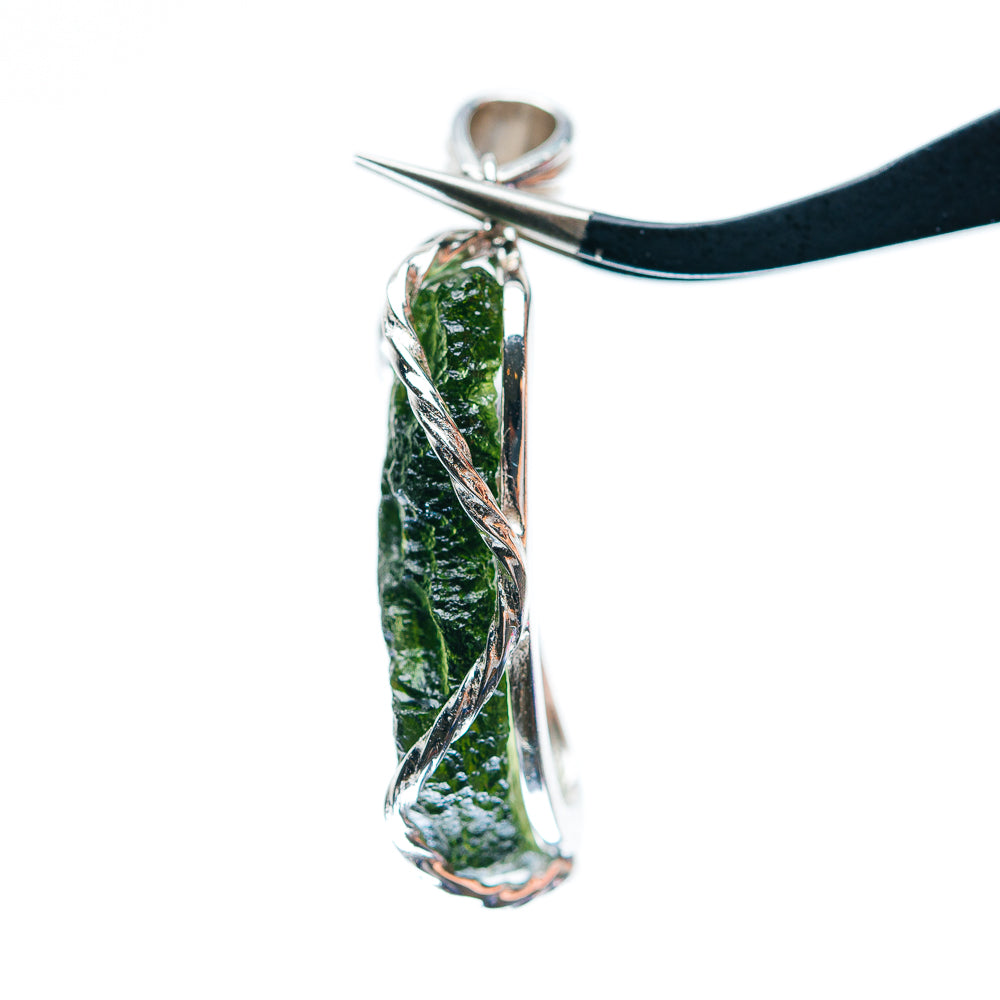 Premium AAA Czech Moldavite Pendant 1 3/4" (.925 Sterling Silver)