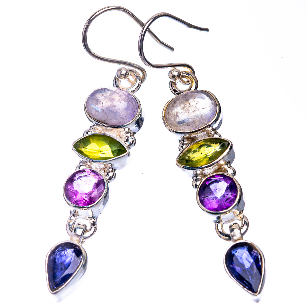 Rainbow Moonstone, Peridot, Amethyst, Tanzanite Earrings 2" (925 Sterling Silver) E432603