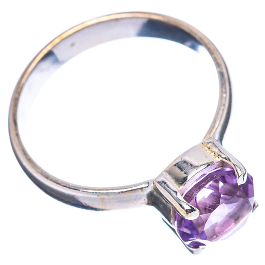 Amethyst oval stone sterling silver ring, side view with purple gemstone setting
