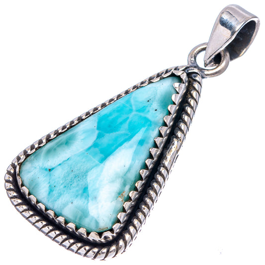 Larimar teardrop pendant in rope bezel .925 sterling silver with loop bail