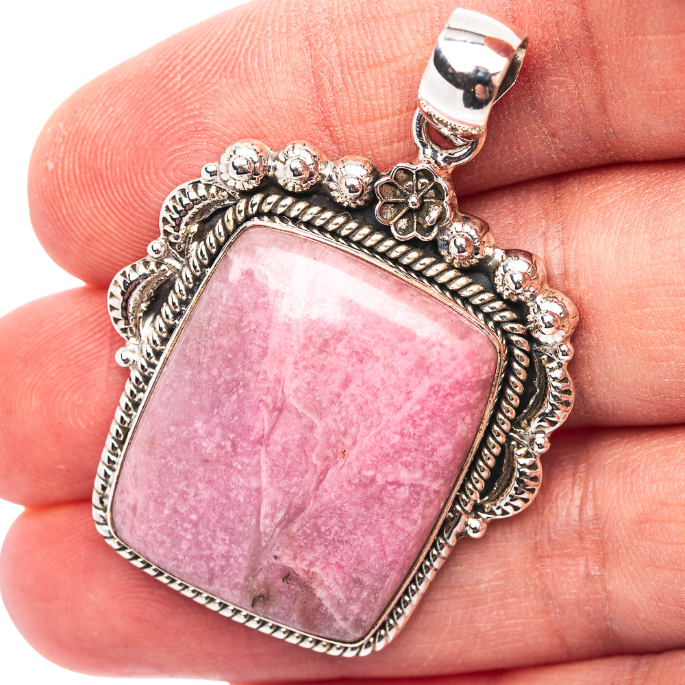 Premium Southwestern Style Rhodonite Pendant 1 3/4" (.925 Sterling Silver)